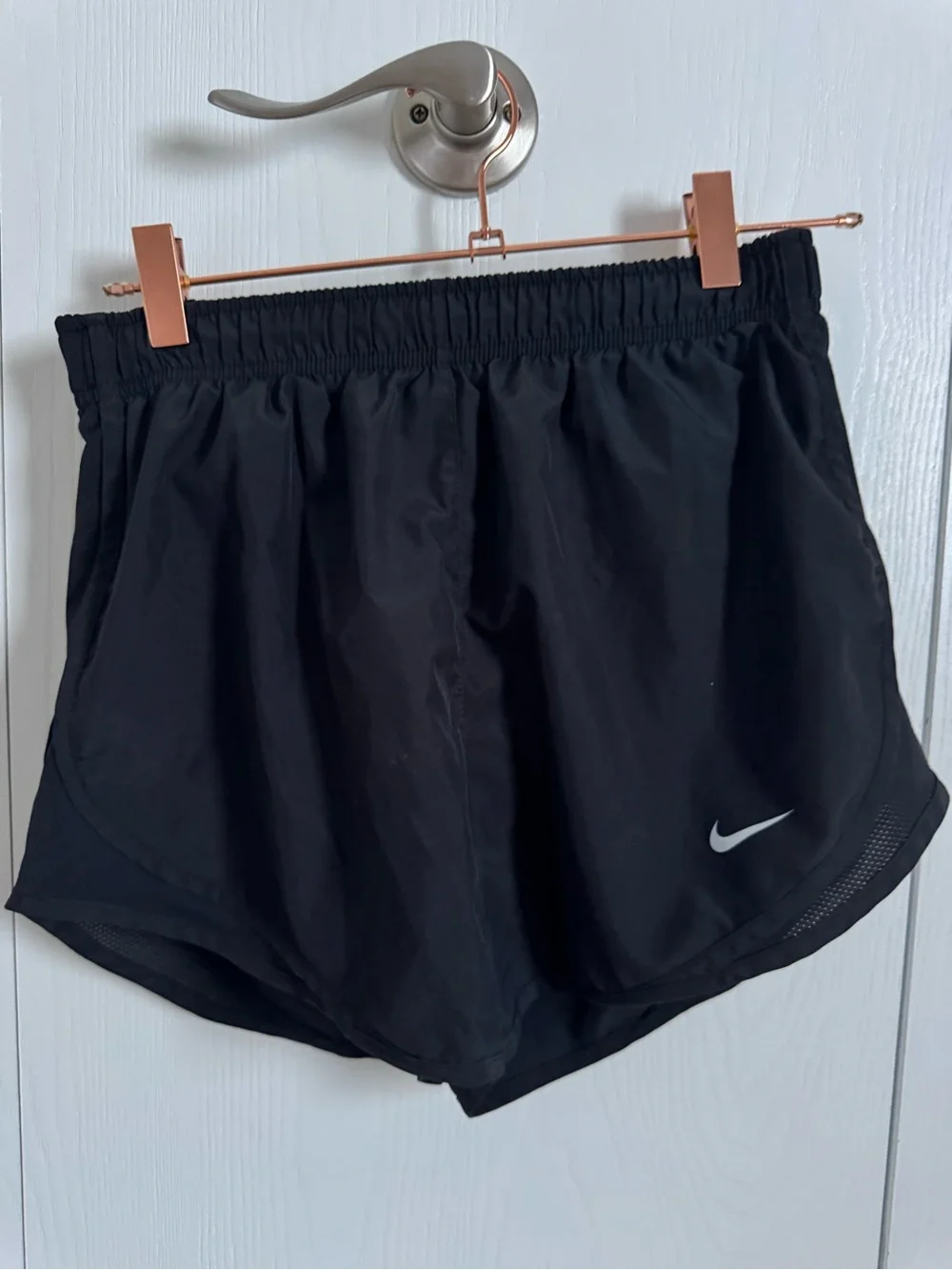 Nike Women's Black Athletic Running Shorts with White Swoosh